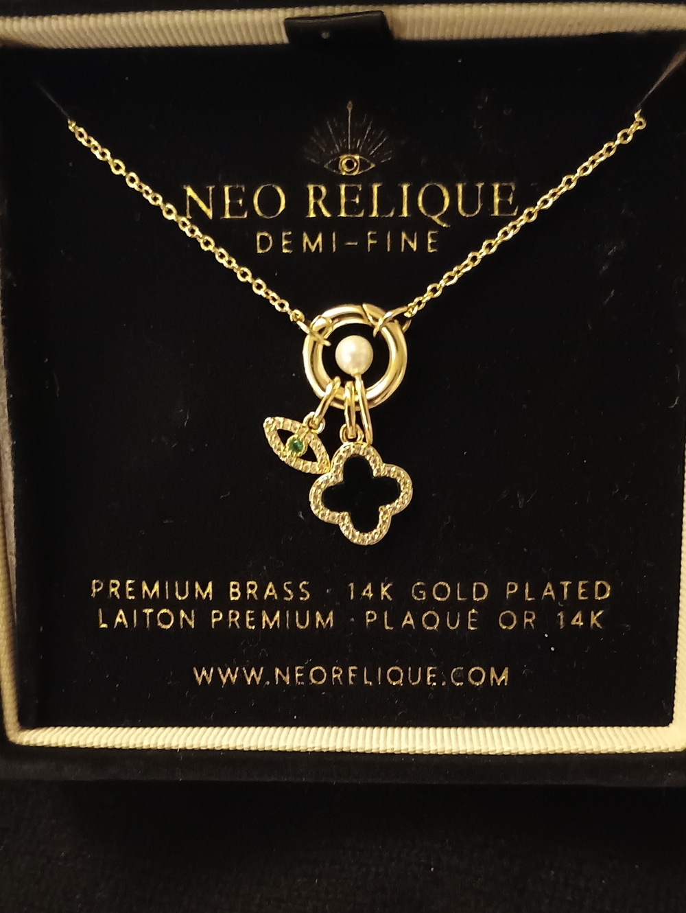 NIB Neo Relique Demi-Fine 14K Gold Plated Talisman Charm Necklace 16" Chain+2